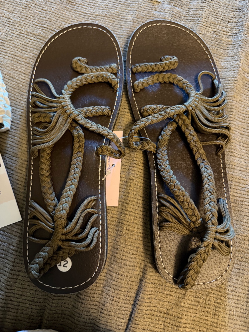 Capana Olive Green Braided Rope Toe-Loop Sandals